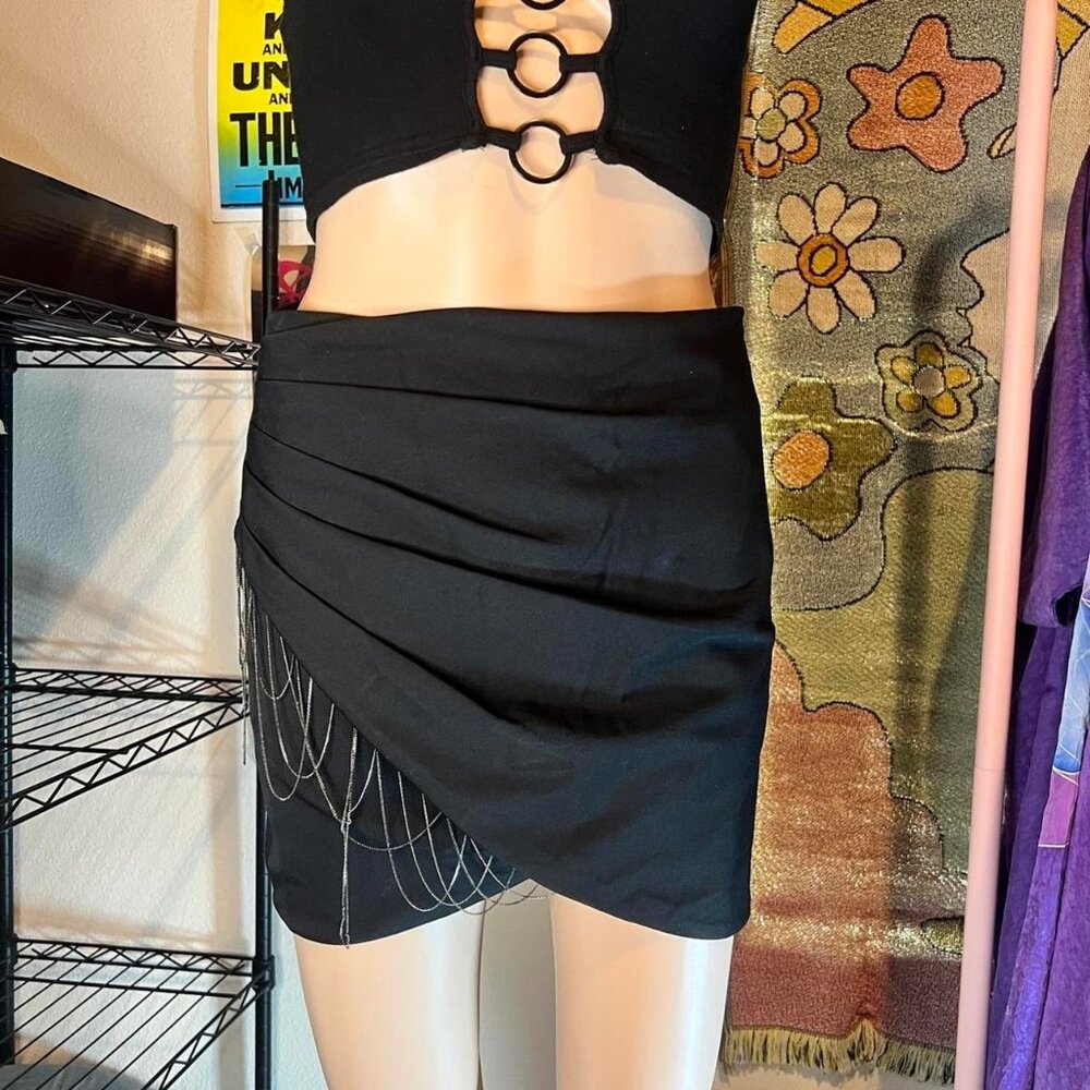 Bebe Chain Mail Black Mini Skirt